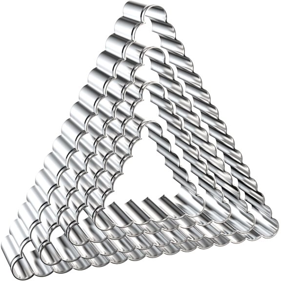 Triangle Cookie Cutter Set with Fluted Edge Large - 5 Inch, 4 Inch, 3 Inch, 2 Inch - Scalloped Wavy Edge Geometric Cookie Cutters Shapes Biscuit Fondant Clay Molds - Stainless Steel