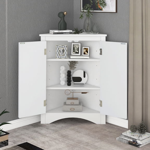 Triangle Corner Kitchen Cabinet | Adjustable Shelves for Utensils and Spices | High - quality MDF and Easy Installation | Improves Kitchen Organization