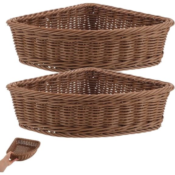 Triangle Corner Storage Basket Woven Organizer Imitation Rattan Storage Bin for Bathroom Kitchen Closet Pantry Entryway Durable Stackable Corner Shelf Organizer Basket (2 Pcs)