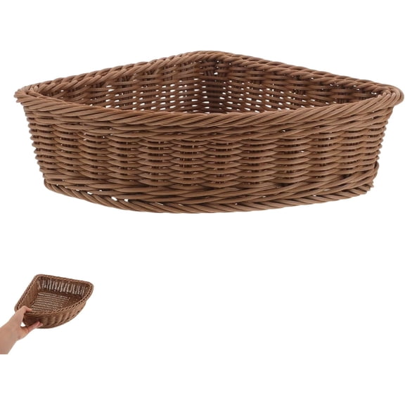 Triangle Corner Storage Basket Woven Organizer Imitation Rattan Storage Bin for Bathroom Kitchen Closet Pantry Entryway Durable Stackable Corner Shelf Organizer Basket (1 Pcs)
