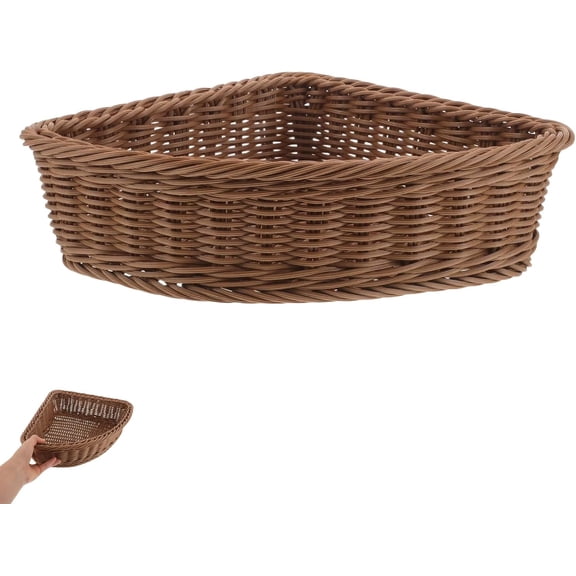 Triangle Corner Storage Basket Woven Organizer Imitation Rattan Storage Bin for Bathroom Kitchen Closet Pantry Entryway Durable Stackable Corner Shelf Organizer Basket (1 Pcs)