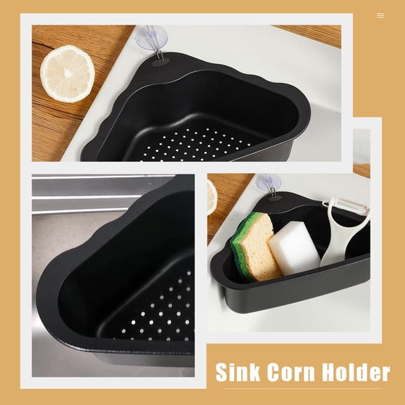 YOSADIER Black Stainless Steel Triangle Sink Basket Corner Storage Organizer for Kitchen Accessories