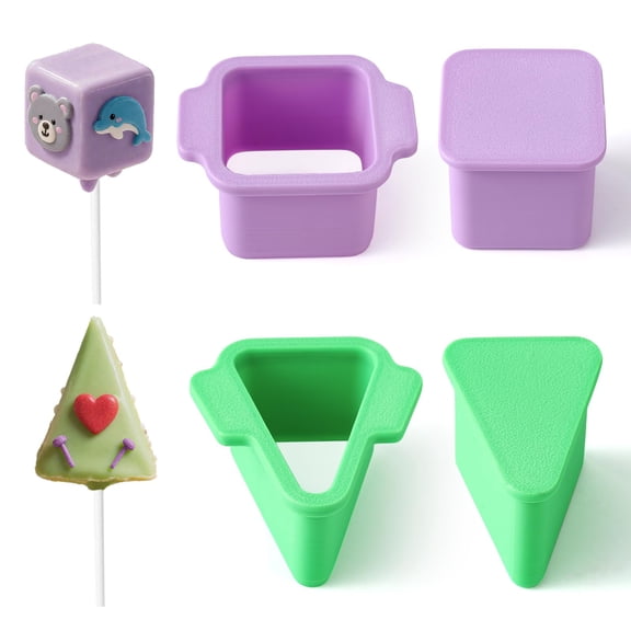 Triangle Cube Cake Pop Mold and Pusher Set Purple/Green Food Grade Baking for Home and Events