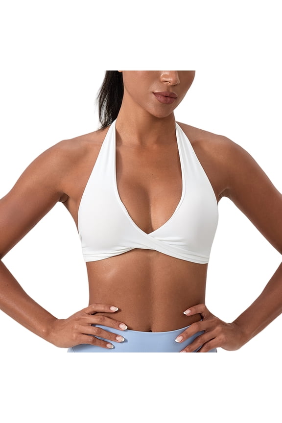 Triangle Cutout Back Sports Bra Quick Dry Swimwear Top Elastic Removable Padding For Yoga Surfing Water Activities
