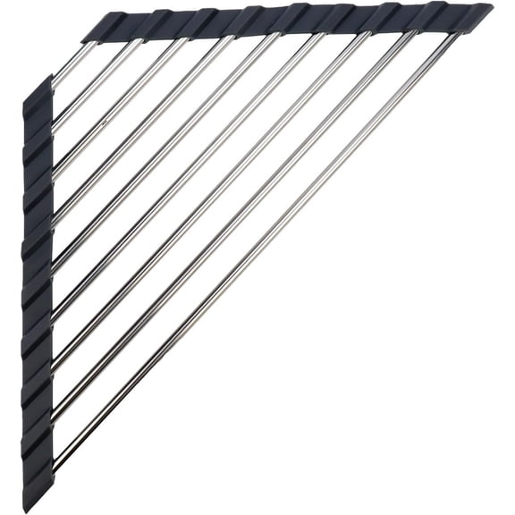 Triangle Dish Drying Rack for Sink Corner Stainless Steel Roll-Up Dish Drying Holder Black Foldable Over The Sink Dish Drainer Mat Space Saving Corner Sink Rack for Kitchen Bathroom