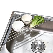 Triangle Dish Drying Rack for Sink Corner, Roll Up Folding Stainless Steel Multipurpose Over The Sink Dish Drainer Mat for Kitchen (Grey)