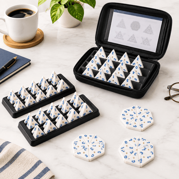 Triangle Dominoes Game Set with 56 Tiles and 4 Holders for 2-4 Players