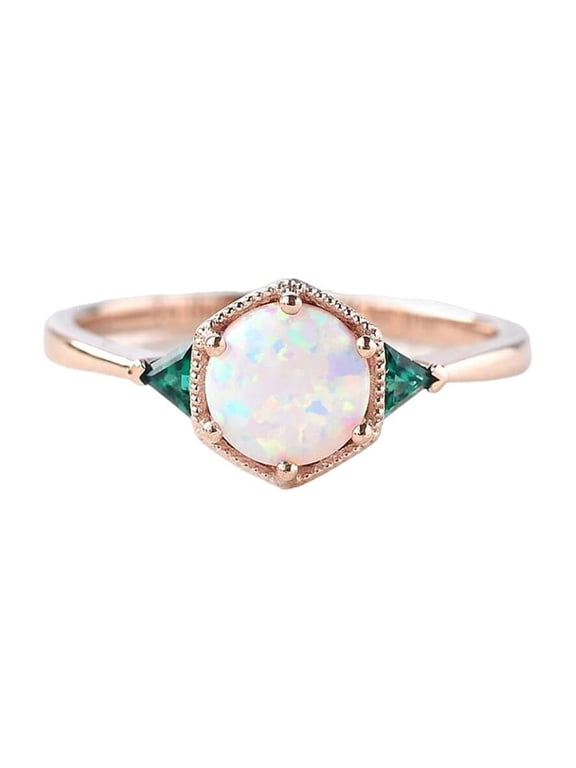 Triangle Emerald Gemstone Ring, Natural Opal & Emerald Ring, Opal Ring, October Birthstone, Womens Ring, Gold Micron Ring, 925 Sterling Silver, Dainty Ring, Minimal Stackable Ring