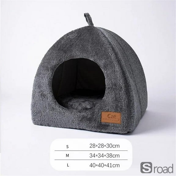 Triangle Enclosed Cat Bed With Removable Cushion, Thermal Insulation Pet House For Cats And Small Dogs, Warm Cave Style Bed For Indoor Use,GRAY