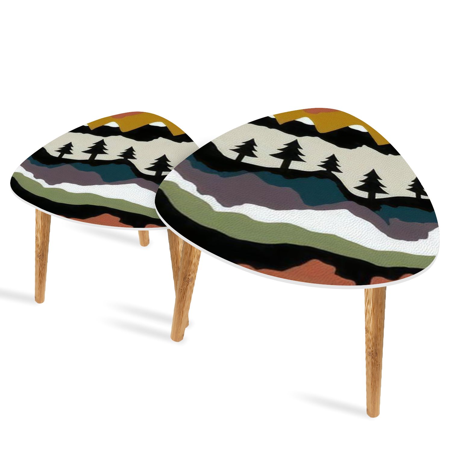 Triangle End Tables Set of 2 Abstract Hand Drawing Geometric Mountains ...