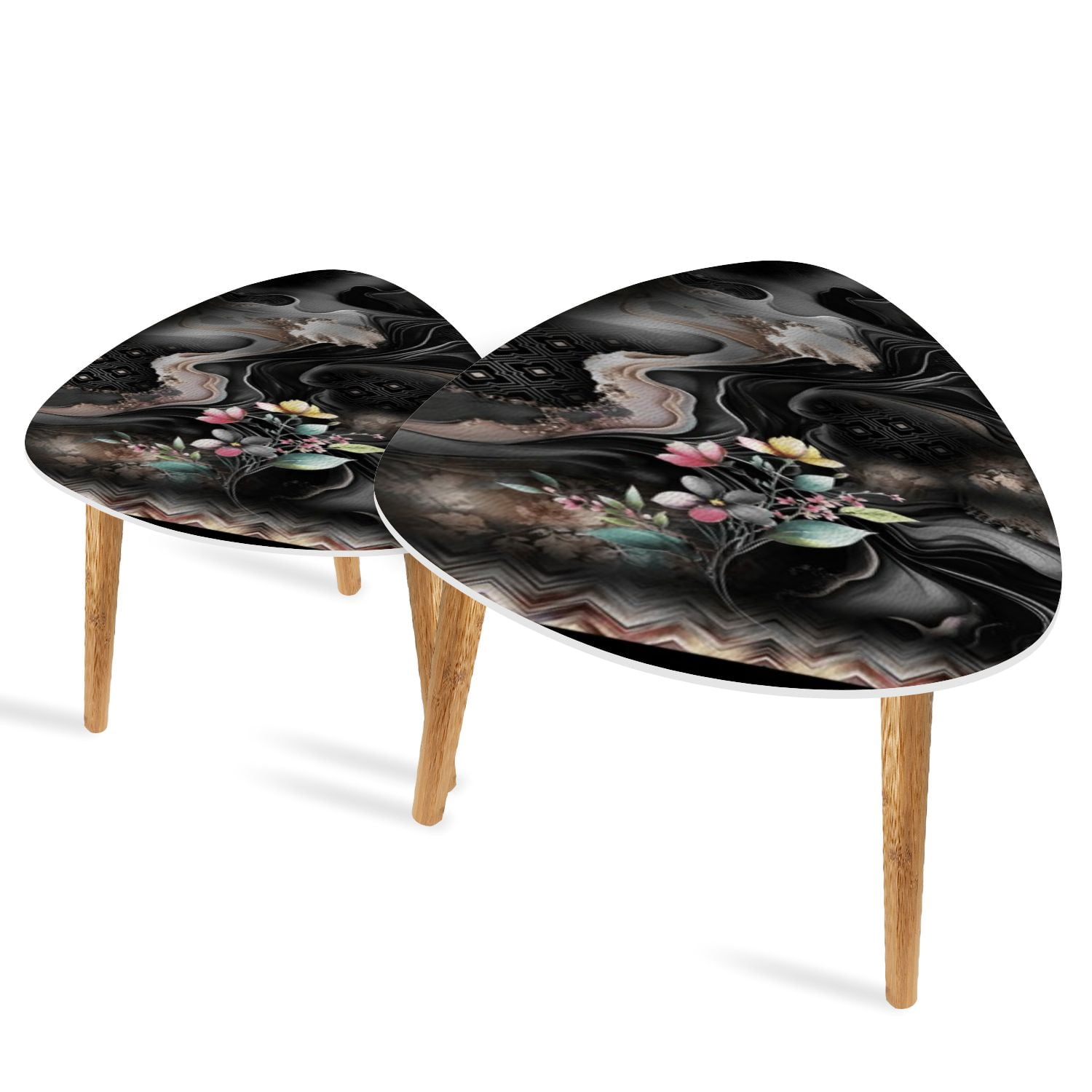 Abstract Center Table Triangle End Tables Set of 2 printed suit colorful flower abstract ...