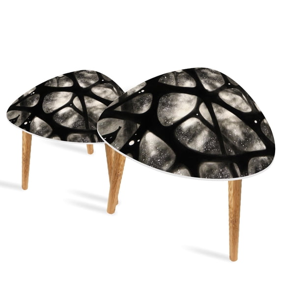 Triangle End Tables Set of 2 Abstract Forest Art Dreamlike Branches Whimsical Small Coffee Table, Tea Table, Nesting Tables for Living Room
