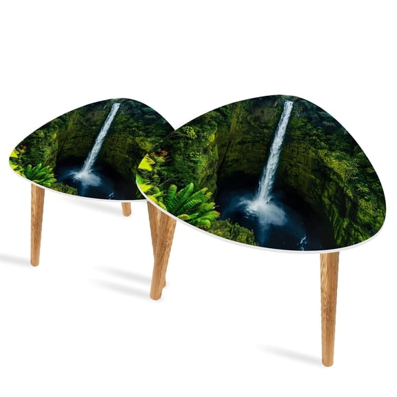 Triangle End Tables Set of 2 Akaka falls Small Coffee Table, Tea Table, Nesting Tables for Living Room