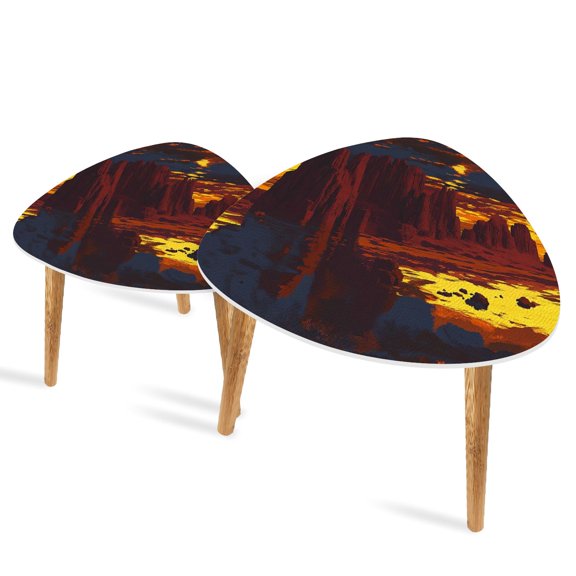 Triangle End Tables Set of 2 Ancient Rock Formations Dusk Wall Art Small Coffee Table, Tea Table, Nesting Tables for Living Room