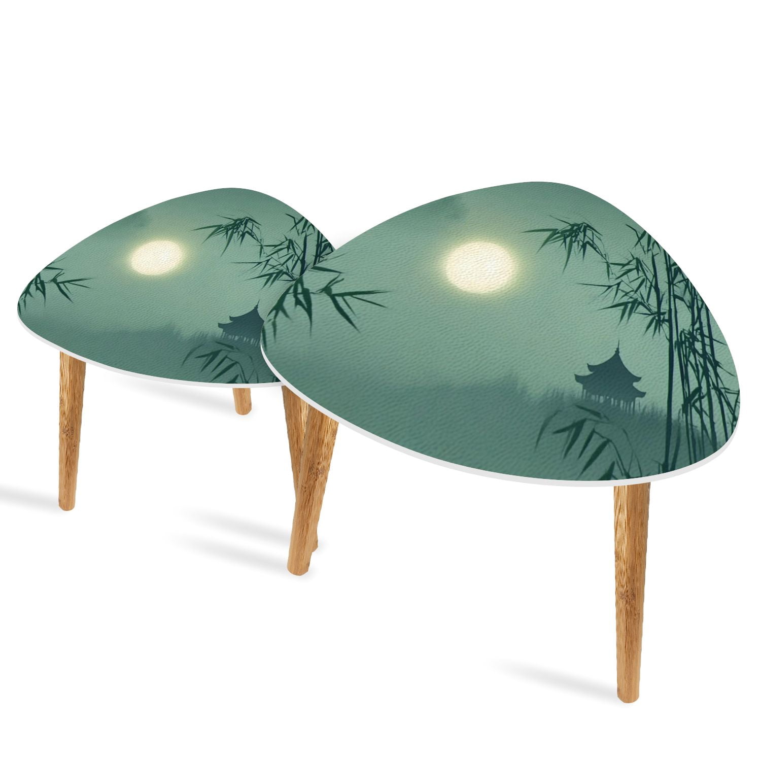 Triangle End Tables Set of 2 Bamboo Forest Ink Wash Painting Small ...