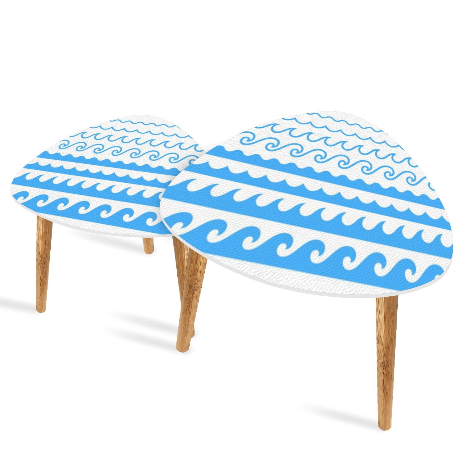 Wave Line Table Triangle End Tables Set of 2 Blue line wave ornament Seamless marine ...