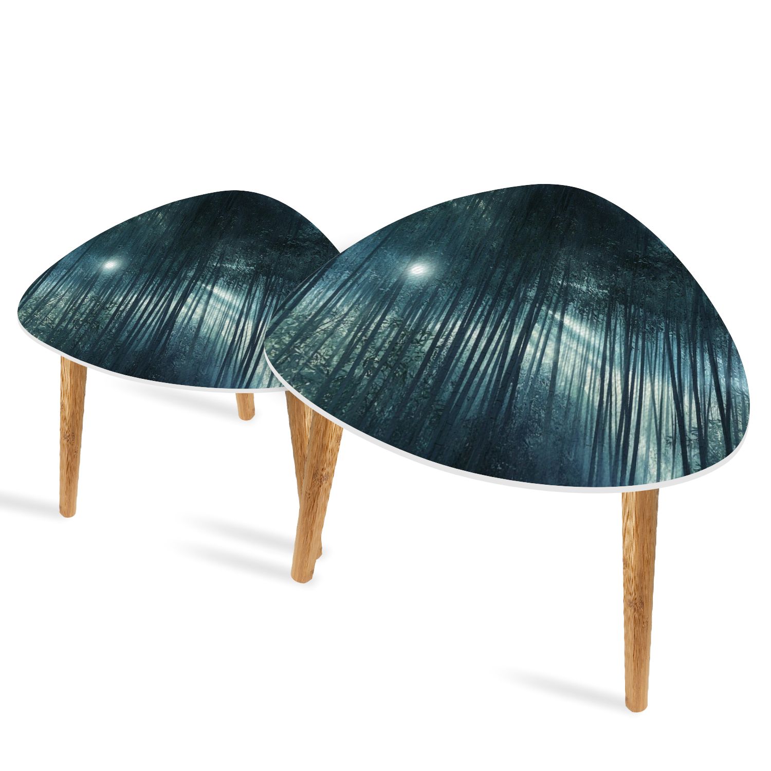 Triangle End Tables Set of 2 Celestial Bamboo Forest under Full Moon ...