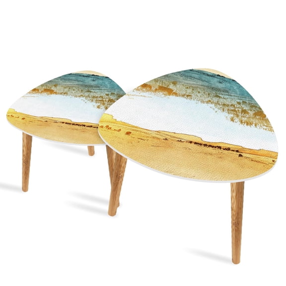 Triangle End Tables Set of 2 Classic Western Scene Ink Watercolor Art Print Small Coffee Table, Tea Table, Nesting Tables for Living Room