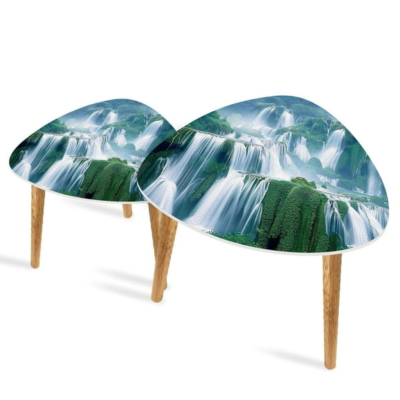 Triangle End Tables Set of 2 Close up Waterfalls Small Coffee Table, Tea Table, Nesting Tables for Living Room