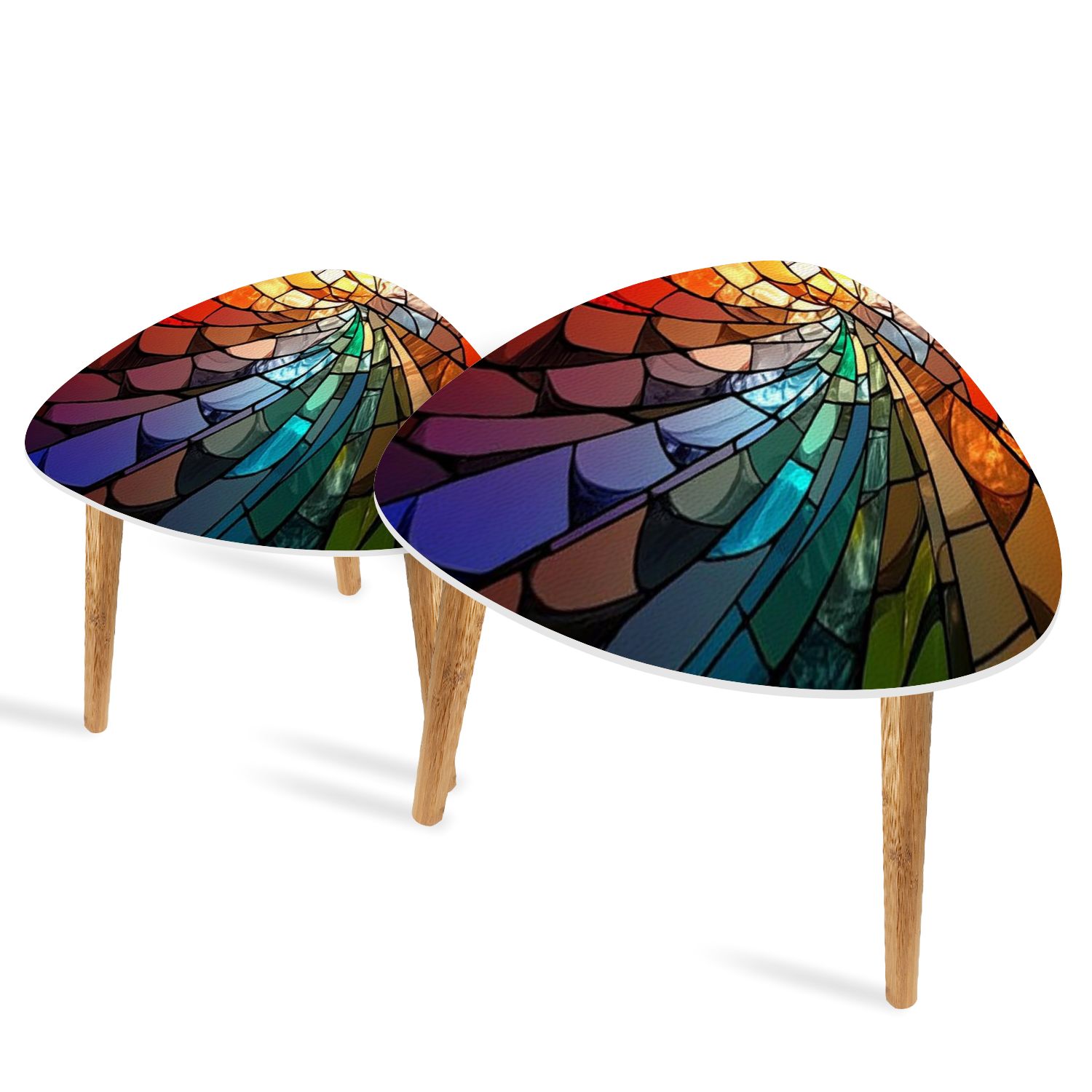Spral Table Triangle End Tables Set of 2 Colorful stained glass spiral Small Coffee ...