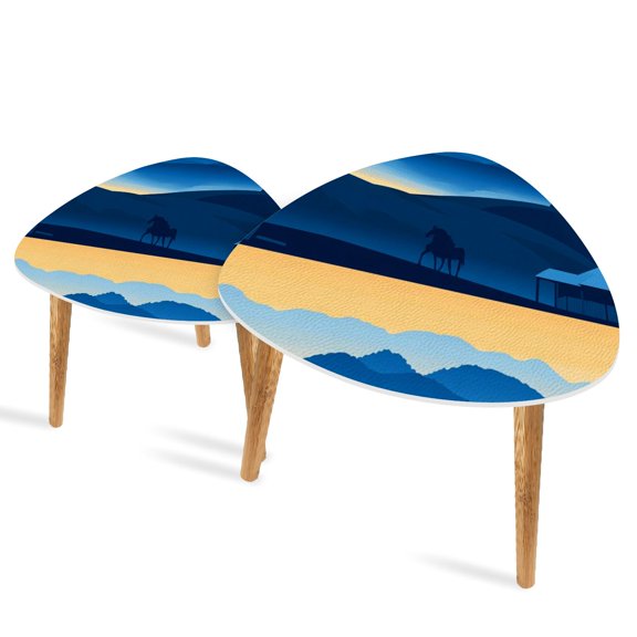 Triangle End Tables Set of 2 Dawn Frontier Silhouette Adventure Small Coffee Table, Tea Table, Nesting Tables for Living Room