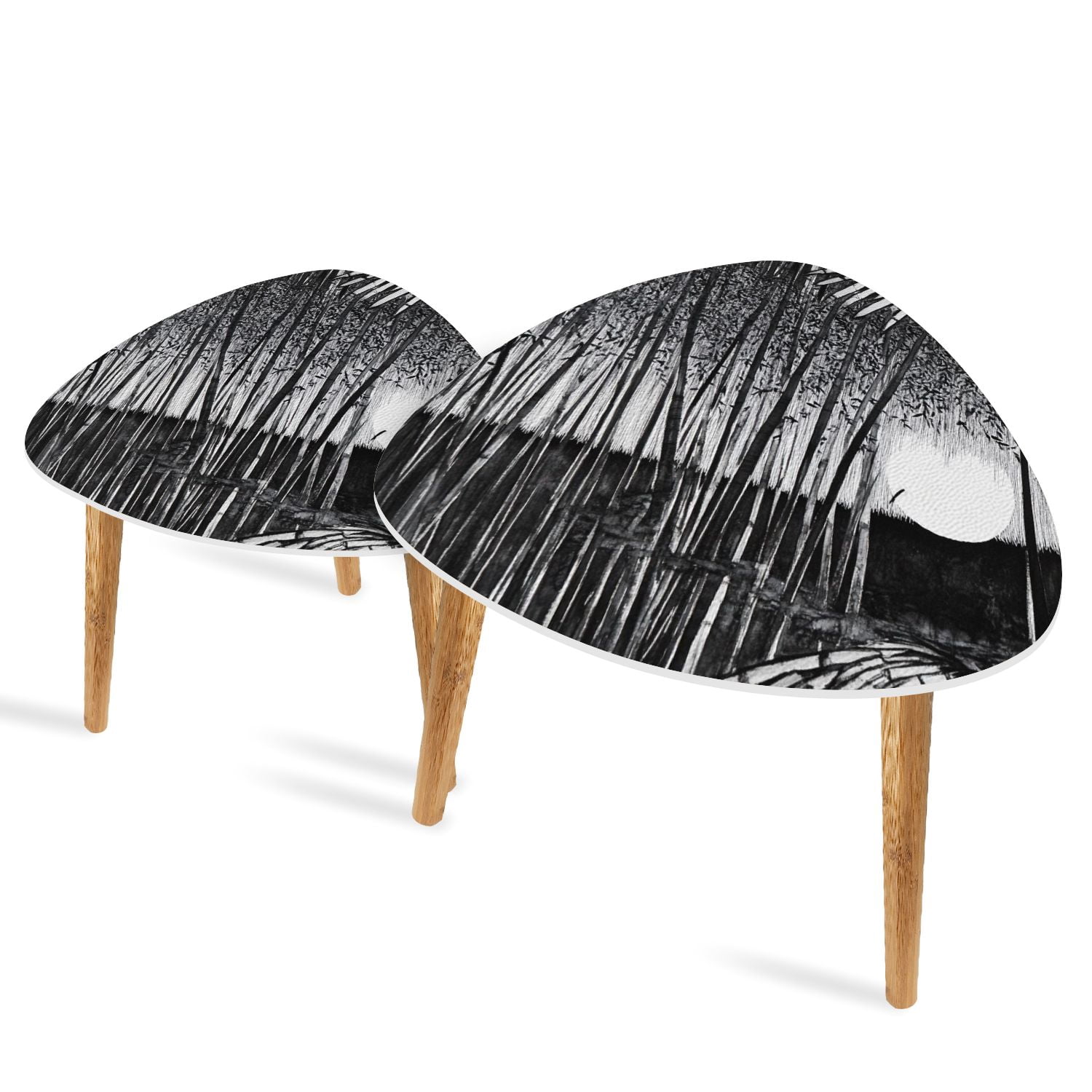 Triangle End Tables Set of 2 Dynamic Ink Wash Bamboo Forest under Full ...