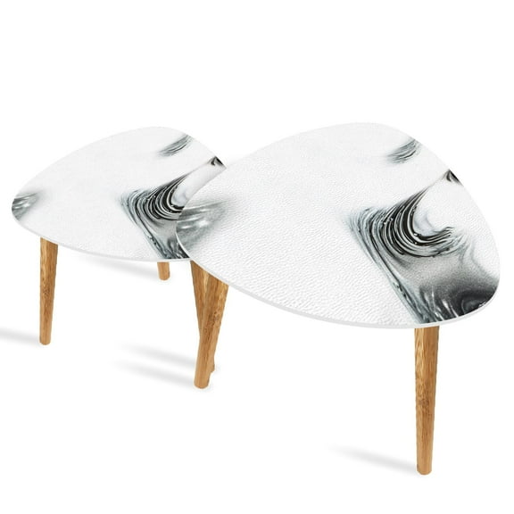 Triangle End Tables Set of 2 Dynamic Motion Galaxy Black White Teardrop Art Small Coffee Table, Tea Table, Nesting Tables for Living Room