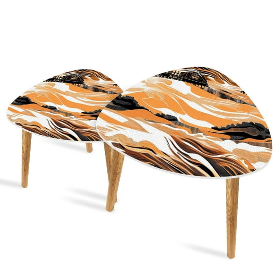 Triangle End Tables Set of 2 Ink Painting Western Plains Sunrise Small Coffee Table, Tea Table, Nesting Tables for Living Room
