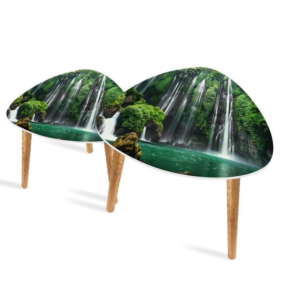 Triangle End Tables Set of 2 Jungle waterfall cascade tropical rainforest Small Coffee Table, Tea Table, Nesting Tables for Living Room