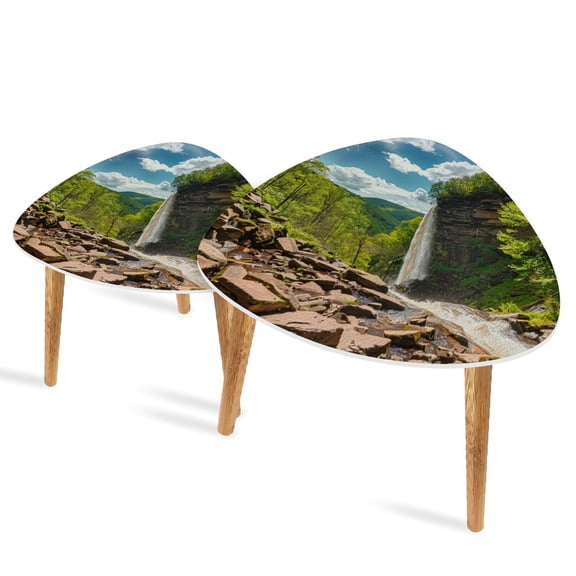 Triangle End Tables Set of 2 Kaaterskill waterfall upstate New York Small Coffee Table, Tea Table, Nesting Tables for Living Room