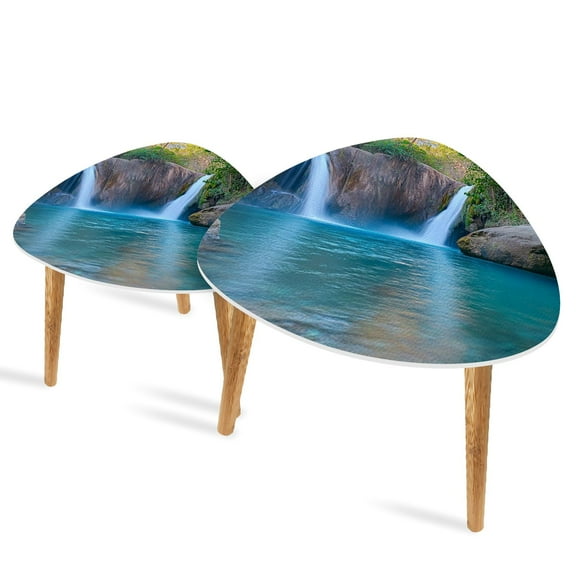 Triangle End Tables Set of 2 Las Chorreras waterfall beautiful blue lagoon Small Coffee Table, Tea Table, Nesting Tables for Living Room