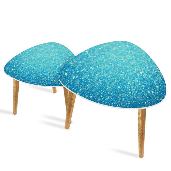 Triangle End Tables Set of 2 Light Blue turquoise color glitter texture Small Coffee Table, Tea Table, Nesting Tables for Living Room