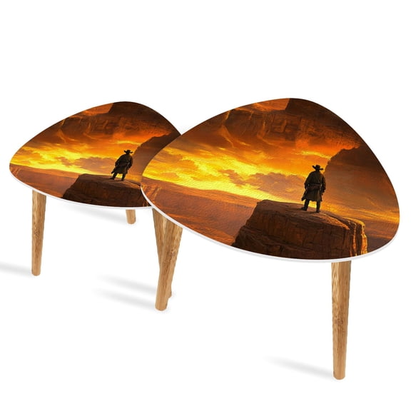 Triangle End Tables Set of 2 Lone Cowboy Sunrise A Illustration Small Coffee Table, Tea Table, Nesting Tables for Living Room
