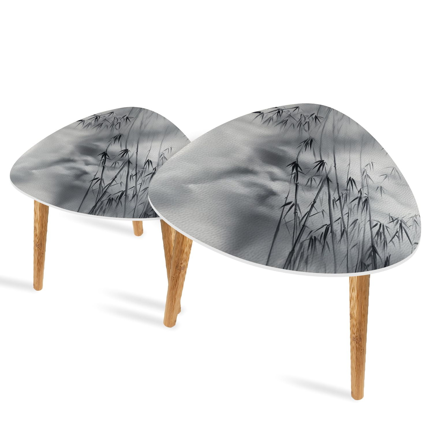 Triangle End Tables Set of 2 Mystical Ink Painting Bamboo Moonlight ...