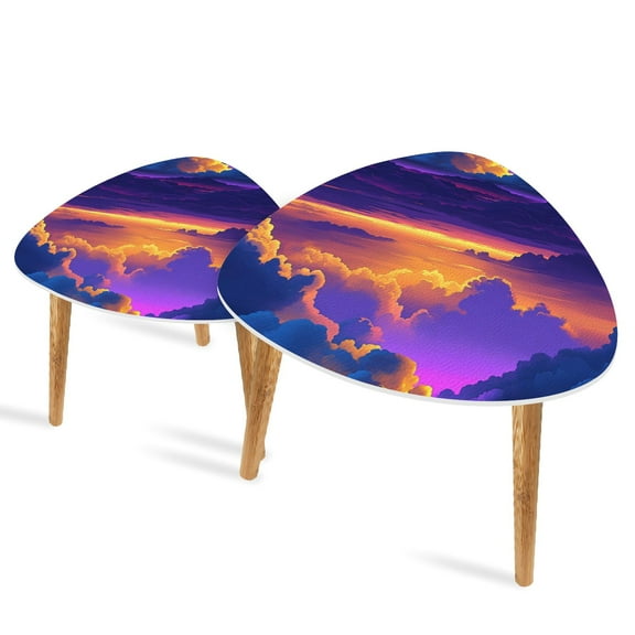 Triangle End Tables Set of 2 Mystical Sunset Over Western Badlands Art Print Small Coffee Table, Tea Table, Nesting Tables for Living Room