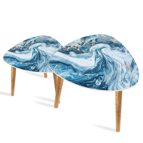 Triangle End Tables Set of 2 Natural Luxury Marbleized effect Ancient oriental Small Coffee Table, Tea Table, Nesting Tables for Living Room