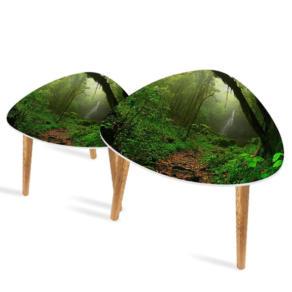 Triangle End Tables Set of 2 Nepal jungle Small Coffee Table, Tea Table, Nesting Tables for Living Room