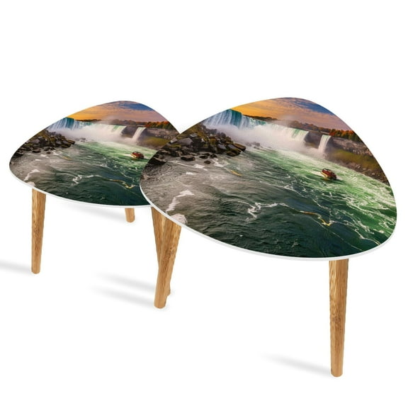 Triangle End Tables Set of 2 Niagara Falls Horseshoe Falls Small Coffee Table, Tea Table, Nesting Tables for Living Room