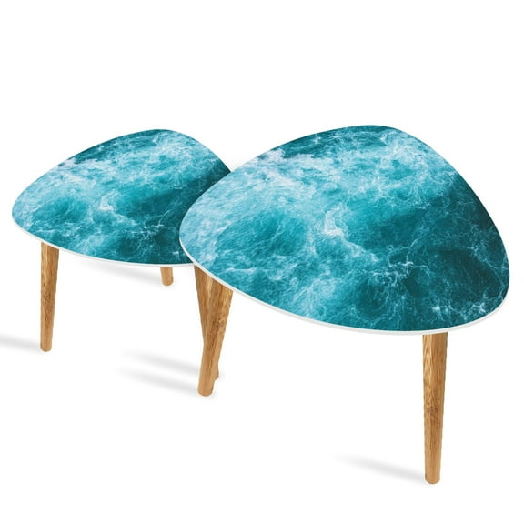 Triangle End Tables Set of 2 Ocean waves texture Small Coffee Table, Tea Table, Nesting Tables for Living Room