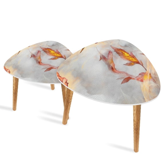 Triangle End Tables Set of 2 Otherworldly Rose Art Gold Glitter Ethereal Mists Small Coffee Table, Tea Table, Nesting Tables for Living Room