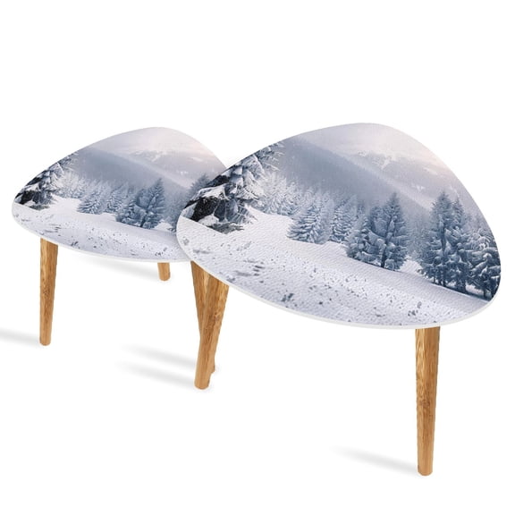 Triangle End Tables Set of 2 Panorama foggy winter mountains Small Coffee Table, Tea Table, Nesting Tables for Living Room