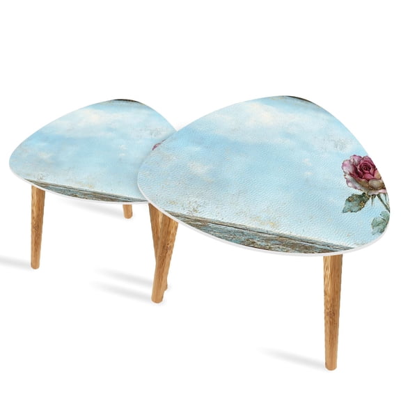 Triangle End Tables Set of 2 Romantic Watercolor Rose Gold Glitter Small Coffee Table, Tea Table, Nesting Tables for Living Room