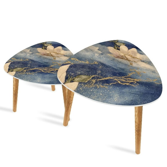 Triangle End Tables Set of 2 Serene Rose Gold Glitter Light Shadows Art Small Coffee Table, Tea Table, Nesting Tables for Living Room