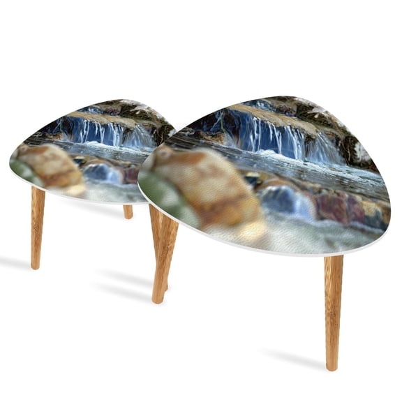 Triangle End Tables Set of 2 Small waterfal Small Coffee Table, Tea Table, Nesting Tables for Living Room