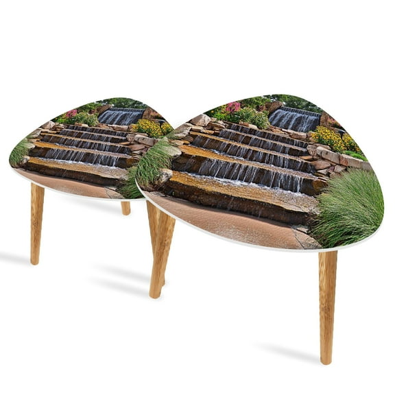 Triangle End Tables Set of 2 The Wichita Falls Waterfall landmark Texas Small Coffee Table, Tea Table, Nesting Tables for Living Room