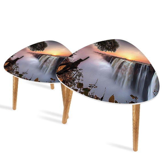 Triangle End Tables Set of 2 Victoria Falls Sunrise Small Coffee Table, Tea Table, Nesting Tables for Living Room