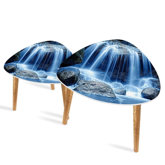 Triangle End Tables Set of 2 Waterfall Small Coffee Table, Tea Table, Nesting Tables for Living Room