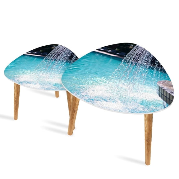 Triangle End Tables Set of 2 Waterfall middle swimming pool Small Coffee Table, Tea Table, Nesting Tables for Living Room