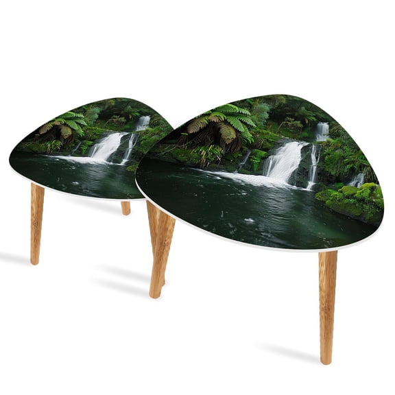 Triangle End Tables Set of 2 Waterfall rainforest New Zealand Small Coffee Table, Tea Table, Nesting Tables for Living Room