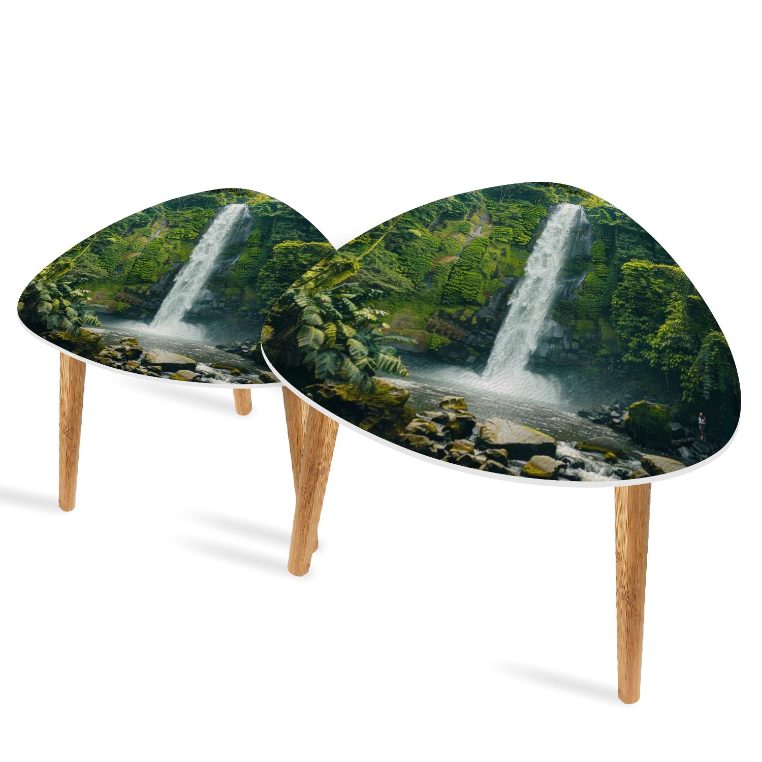 Triangle End Tables Set of 2 Waterfall tropical rainforest Small Coffee ...